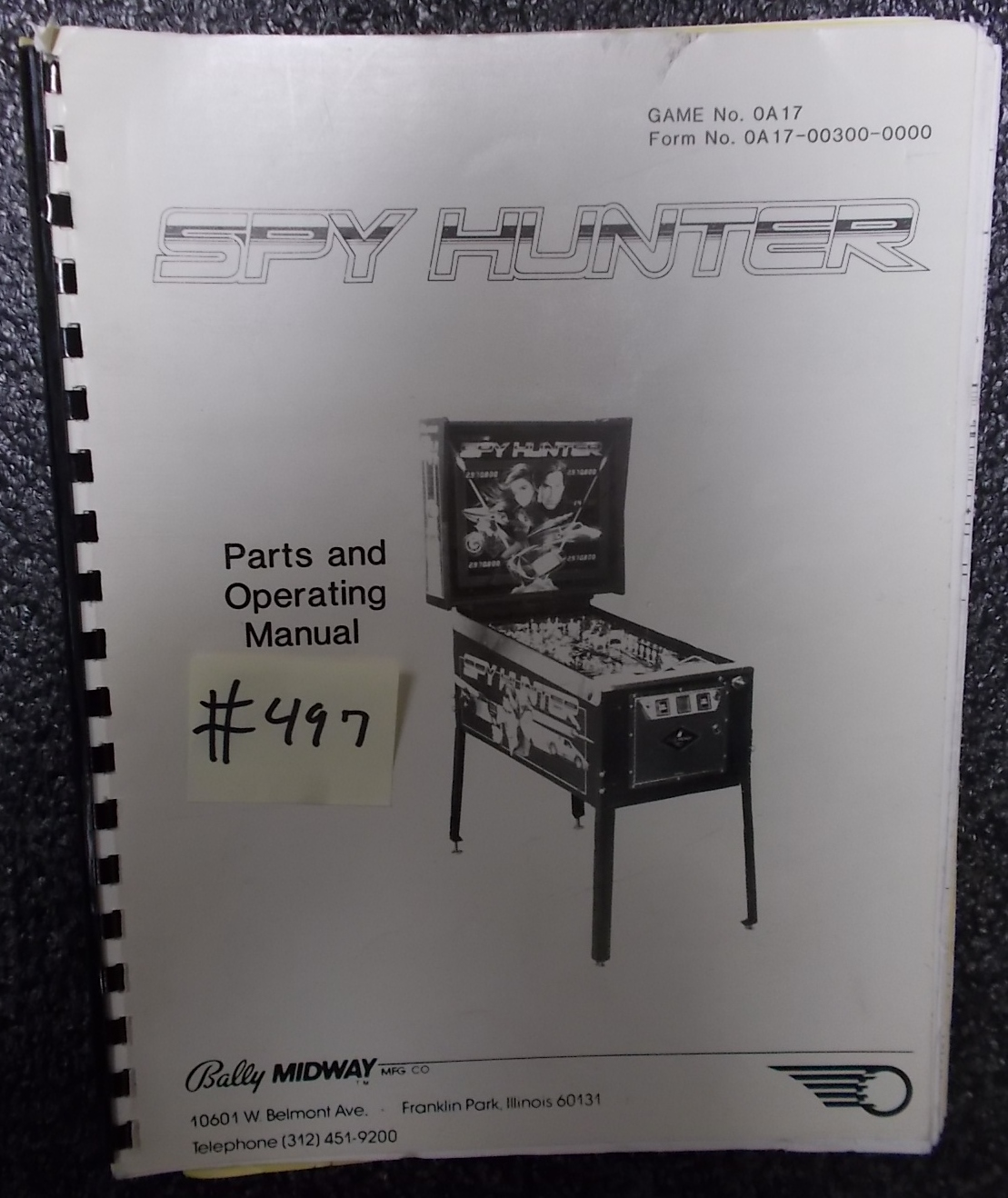 SPY HUNTER Pinball Machine Game Parts And Operating Manual 497 For